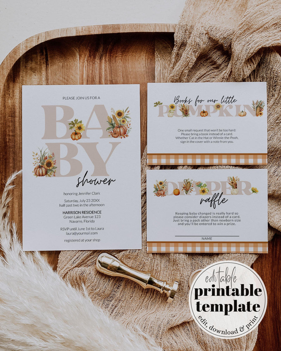 Little Pumpkin Baby Shower Invitation Template, Fall Autumn Pumpkin Theme Printable - marryful.org