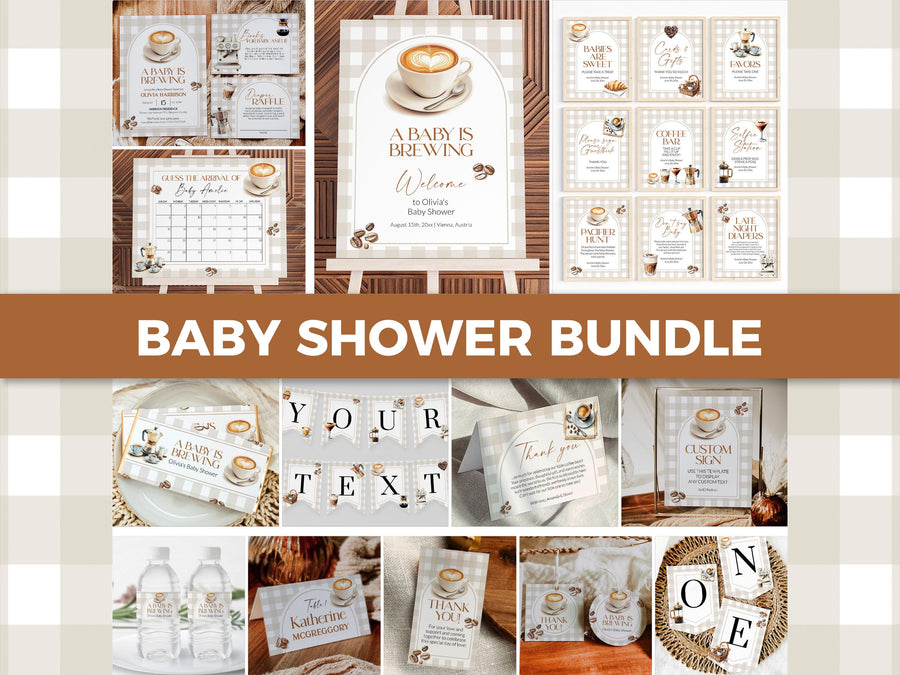 Coffee Baby Shower Template Bundle, Baby Is Brewing Cafe Bebe Invitation and Decor 088CO-BSBUNDLE - marryful.org