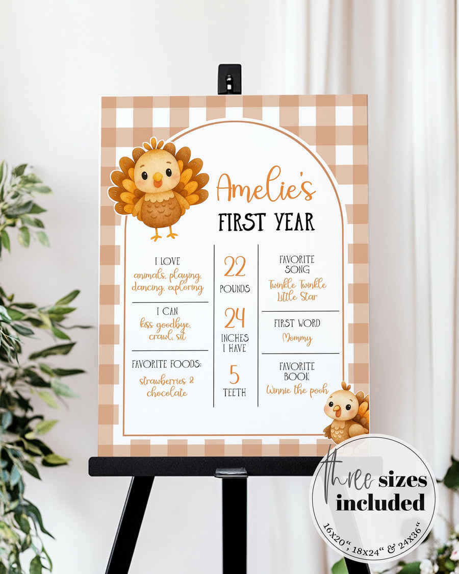Little Turkey First Birthday Milestone Sign Template, Fall Thanksgiving Baby Theme 009TU-MISI - marryful.org