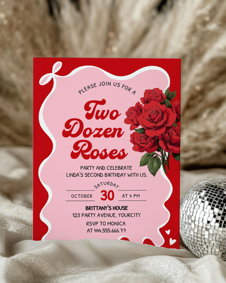 Two Dozen Roses 2nd Birthday Invitation, Cowgirl Western Toddler Rodeo Party Template #022 - marryful.org