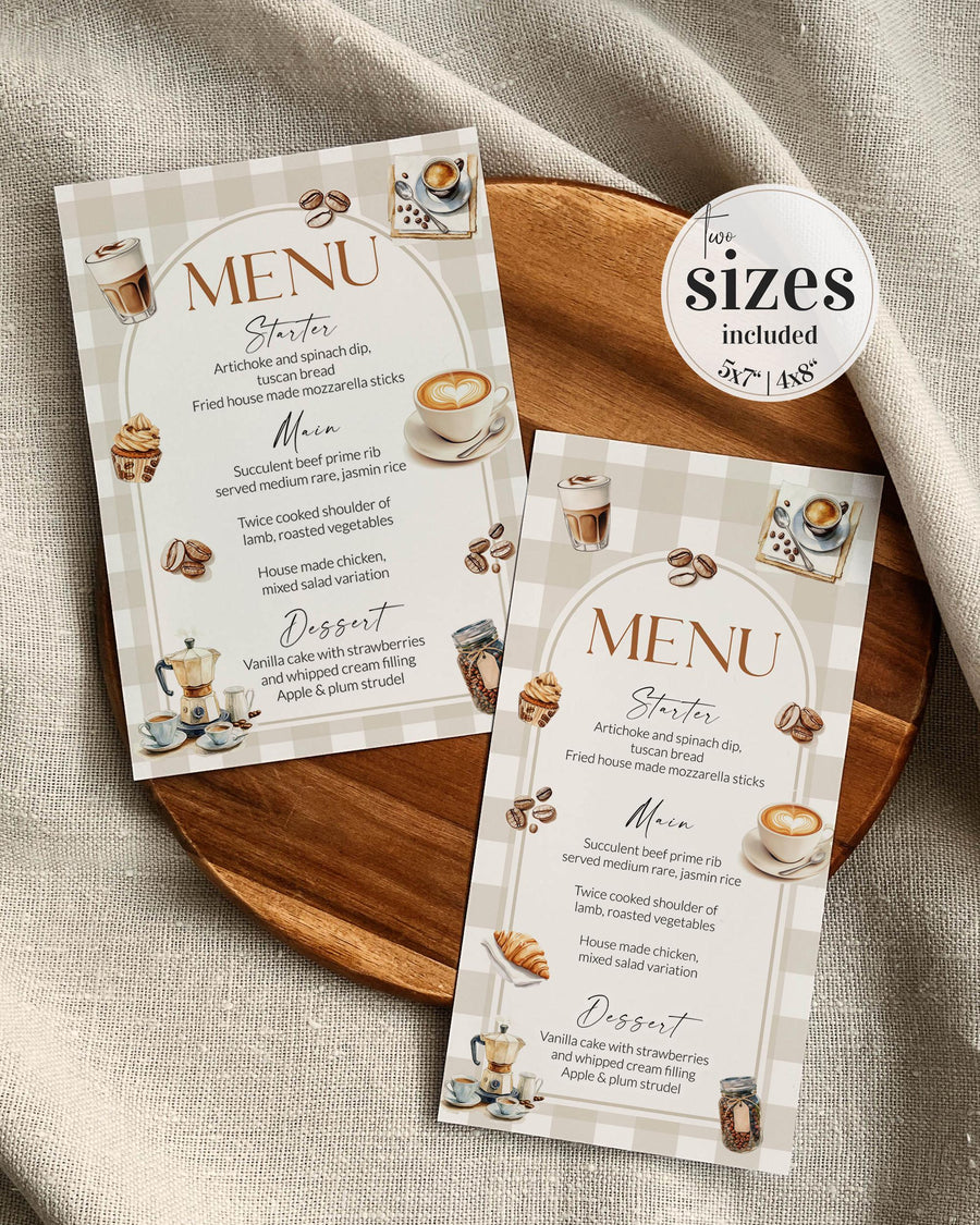Coffee Bean Baby Shower Menu Card, Café Bébé Bakery Pastry Coffee Party Template 088CO-MENU - marryful.org