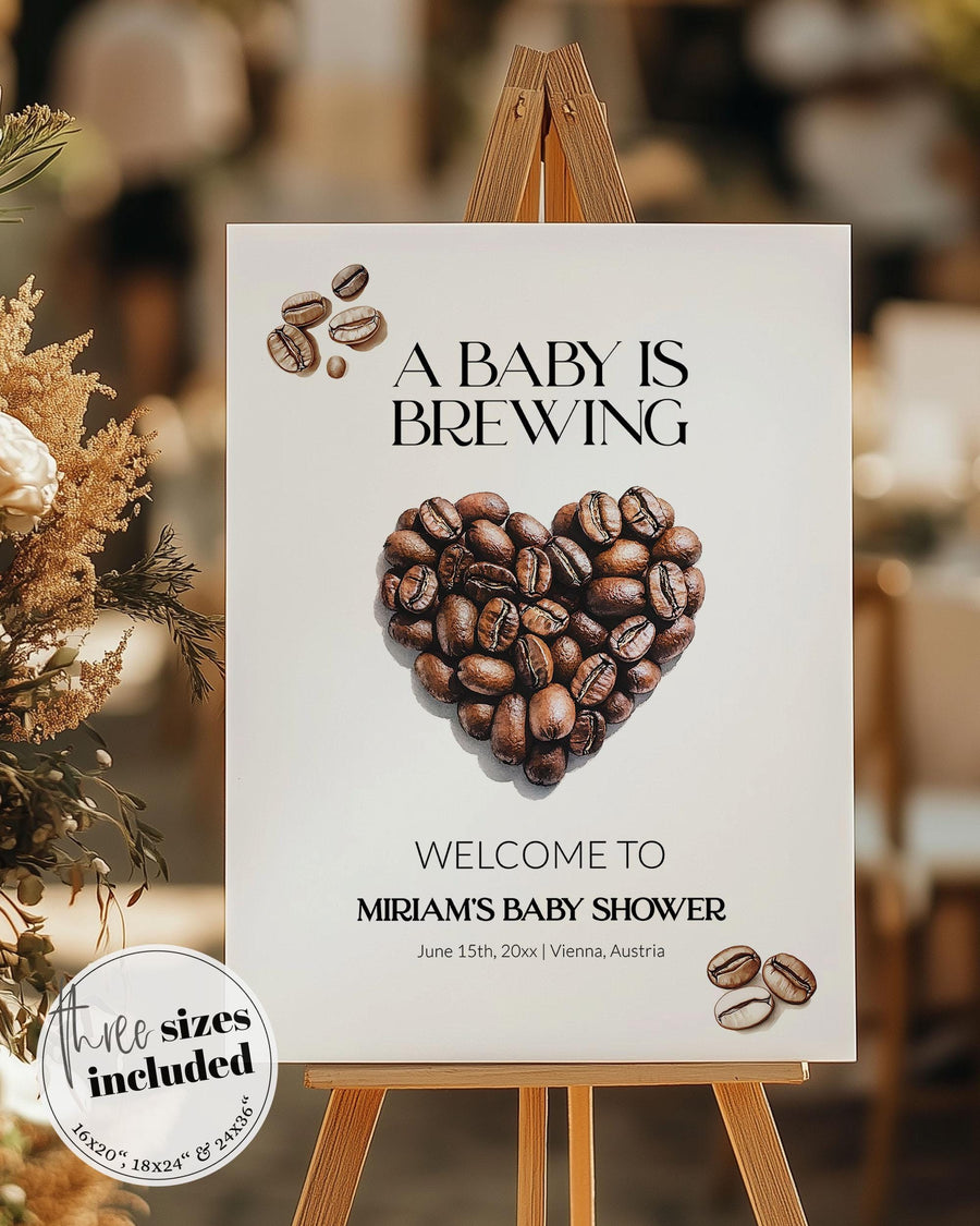 Coffee Baby Shower Welcome Sign Template, A Baby Is Brewing Cafe Bebe 091CO-WLCM - marryful.org