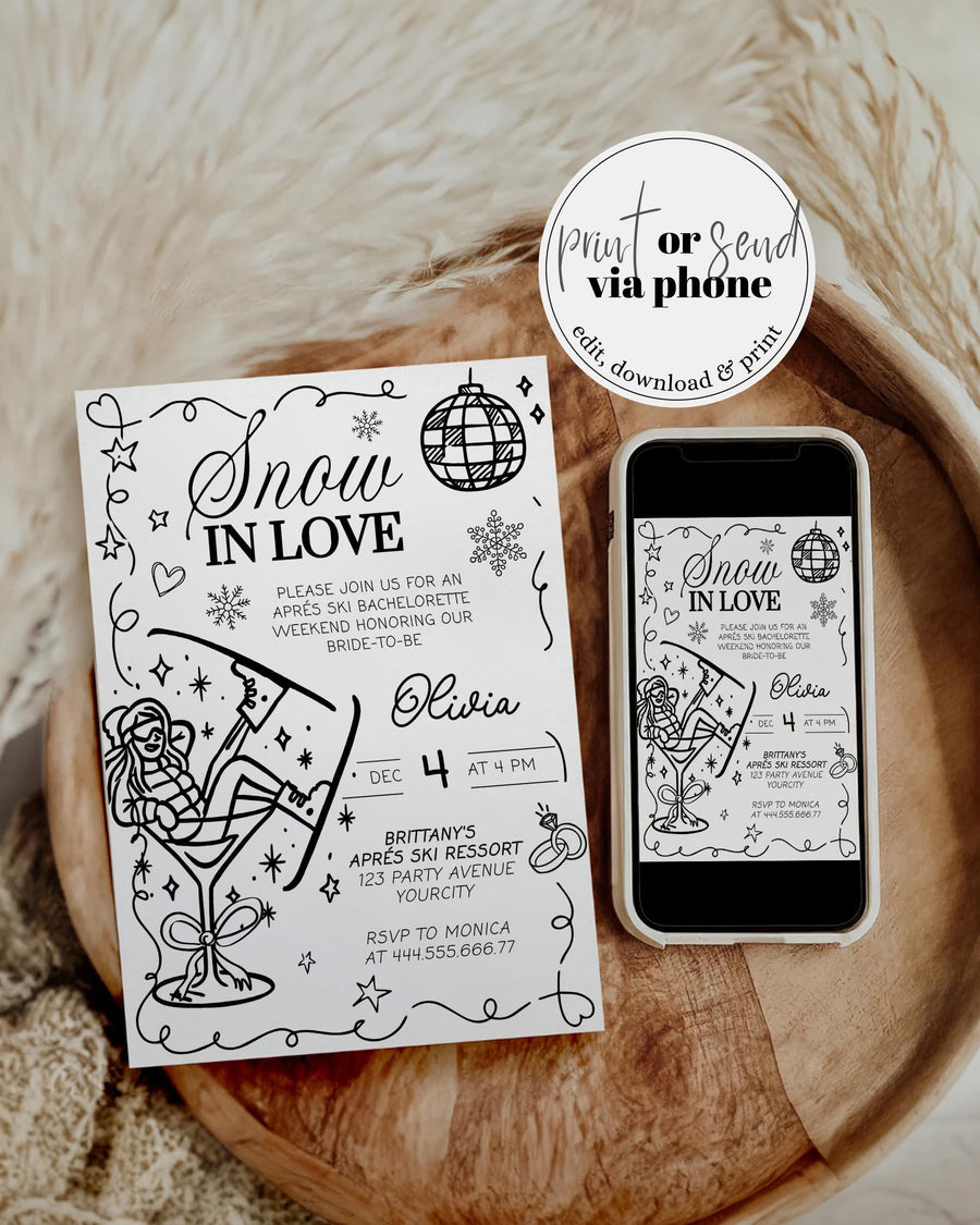 Après Ski Bachelorette Itinerary Template, Snow in Love Winter Mountain Party #070 - marryful.org