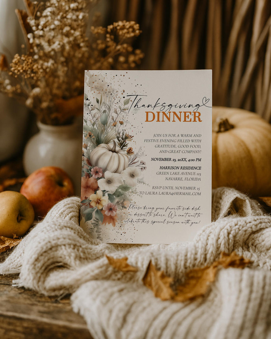 Printable Thanksgiving Feast Invitation Template Fall Gathering Dinner Editable Design #072 - marryful.org