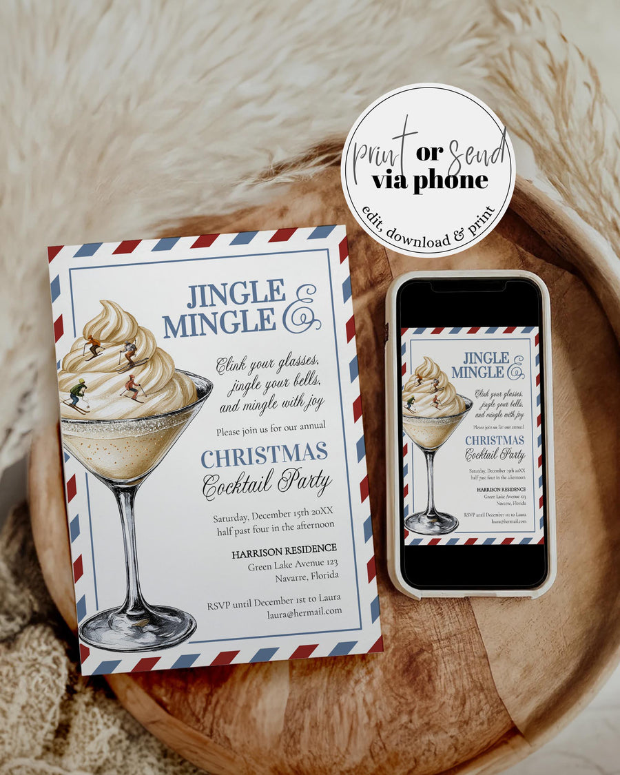 Après Ski Martini Christmas Party Invitation Template, Holiday Cocktail Theme #072 - marryful.org