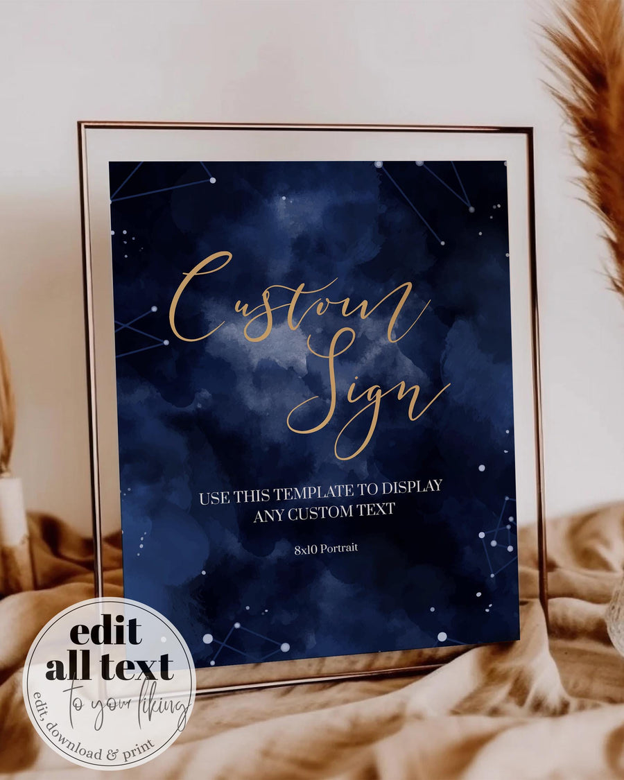 Custom Celestial Sign Template, Editable Moon and Stars Wedding or Baby Shower Sign 066CE-CUSI - marryful.org