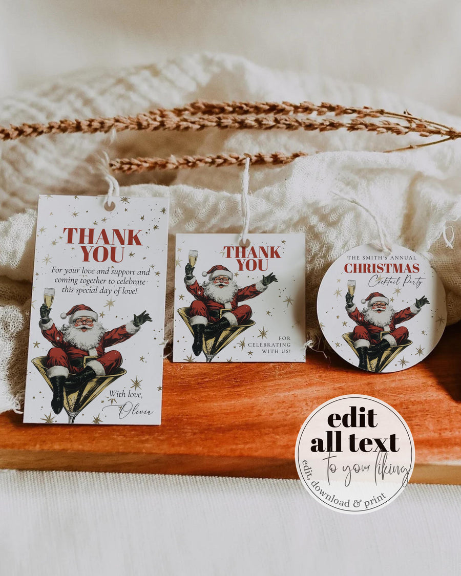 Retro Santa Christmas Tags Template, Holiday Stickers Cupcake Toppers or Gift Labels Printable 028SA-TLST - marryful.org