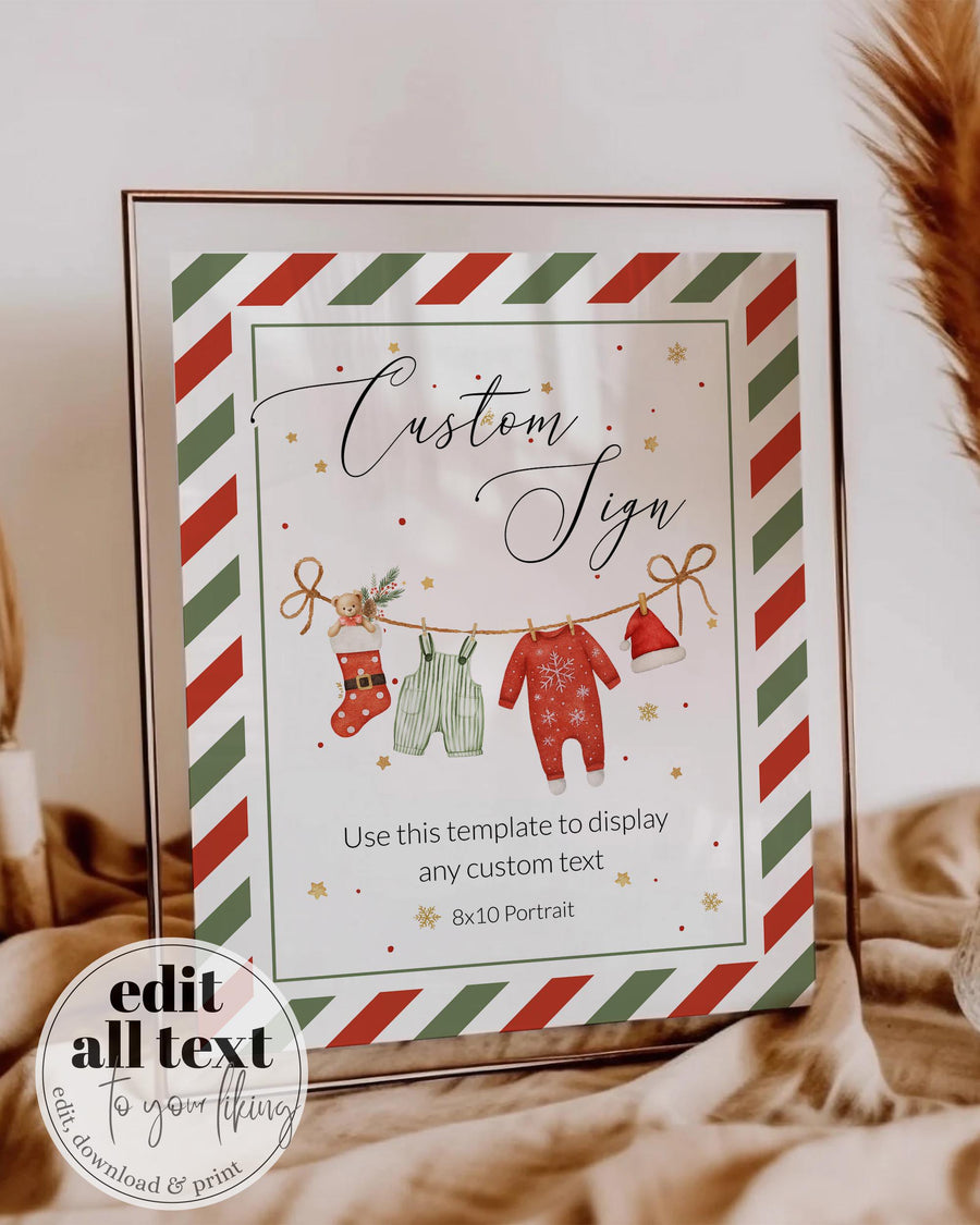 Santa Baby Custom Sign, Christmas Baby Shower Decoration, Red Green Festive Editable Template 056SA-CUSI - marryful.org