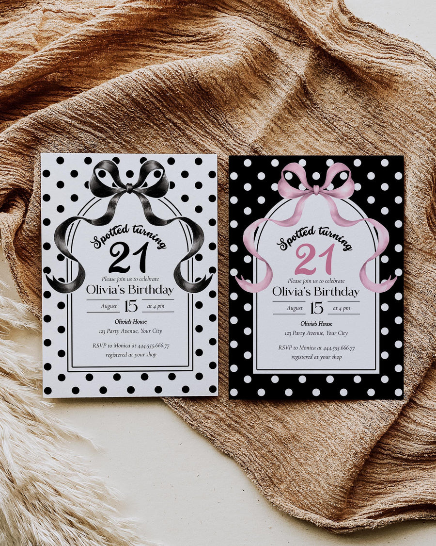 Polka Dot Birthday Invitation, Spotted Retro Party Invite Editable Black or White Template #083 - marryful.org