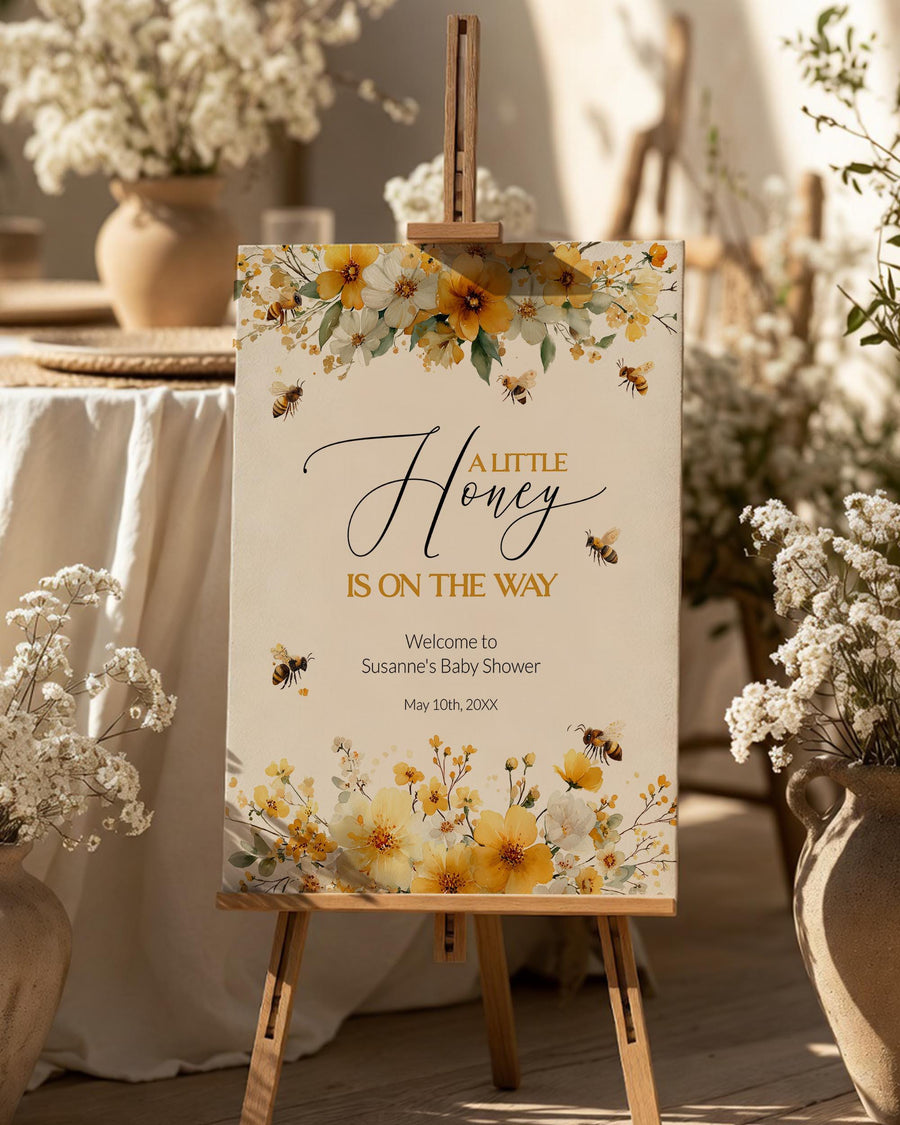 Honey Bee Welcome Sign, Floral Watercolor Bee Party Decor Editable Template #079 - marryful.org
