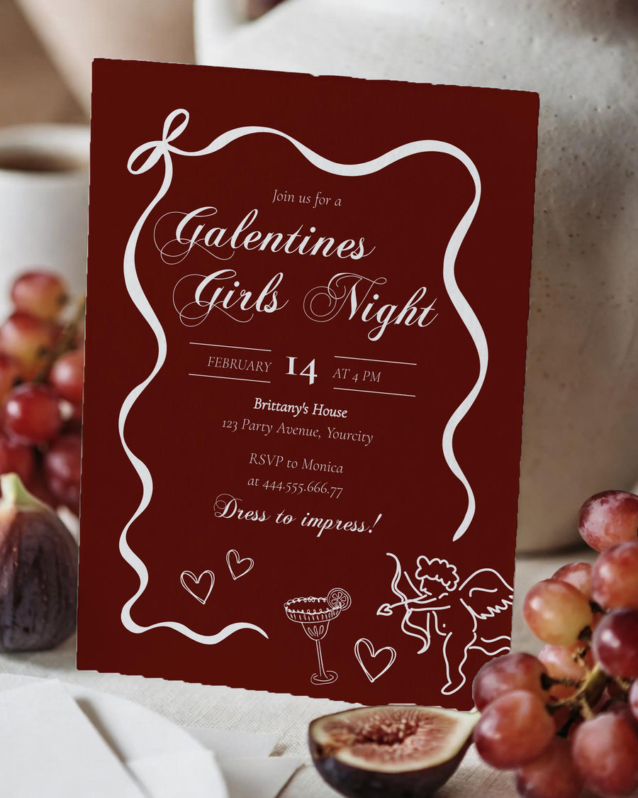 Burgundy Galentineโs Day Invitation, Elegant Girls Night Opera Template - marryful.org