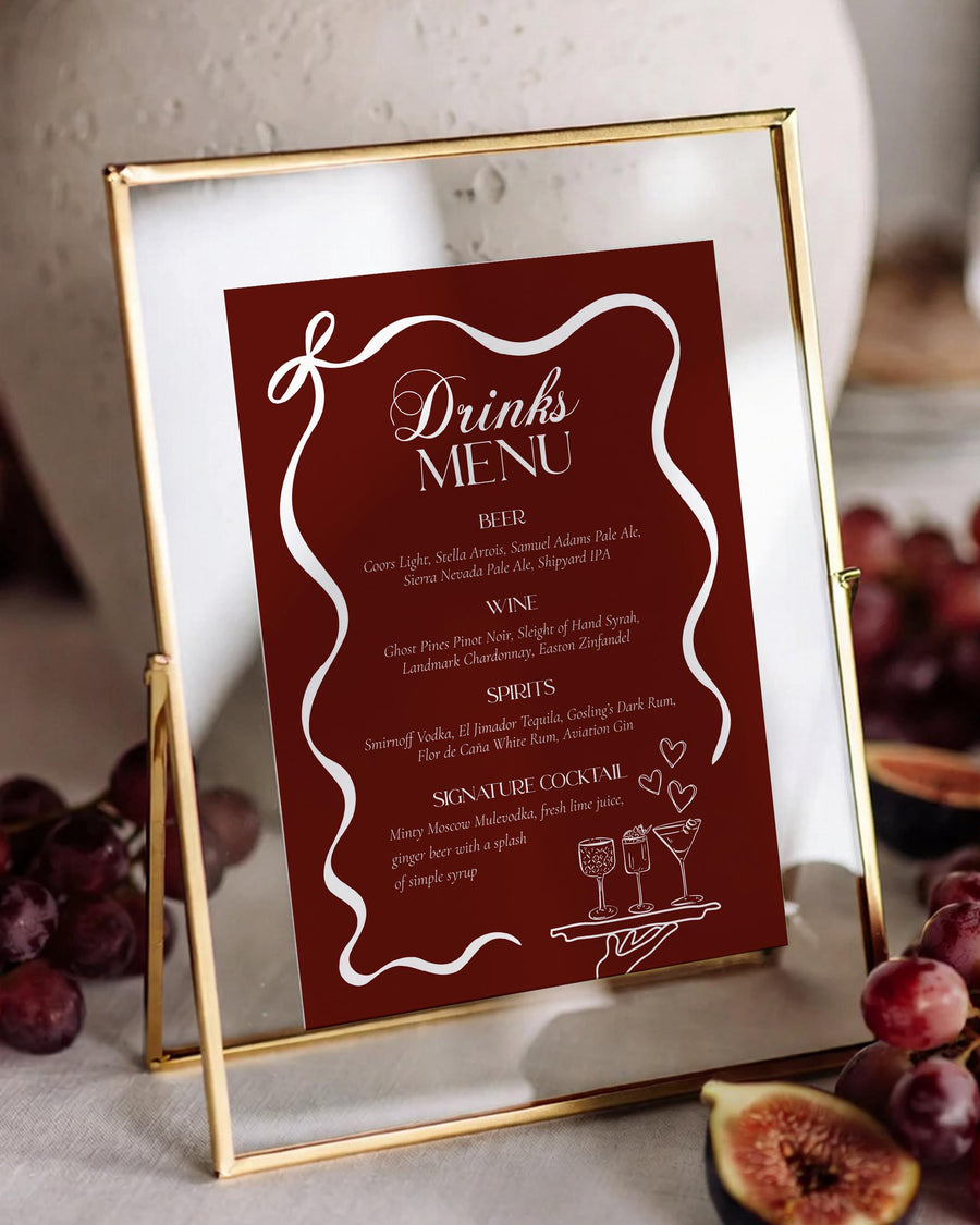 Galentineās Day Cocktail Menu Sign, Burgundy Signature Drinks Bar Menu Editable Template - marryful.org