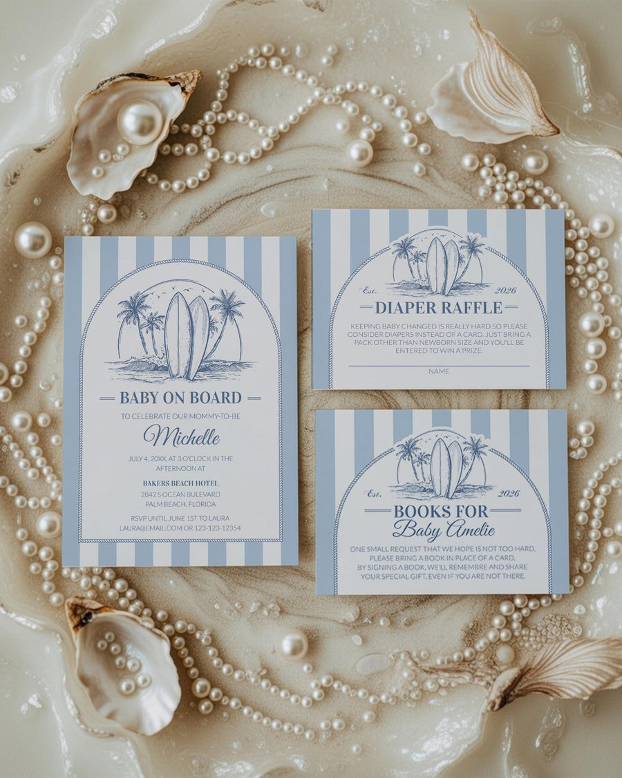 Baby On Board Shower Invitation Template, Surf Beach Boy Shower Invite Suite 085CO-BSINV - marryful.org
