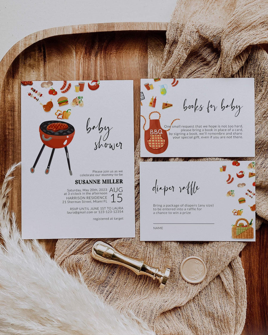 BBQ Baby Shower Invitation, Barbecue Baby Sprinkle Editable Printable Template 073BBQ-BSINV2 - marryful.org