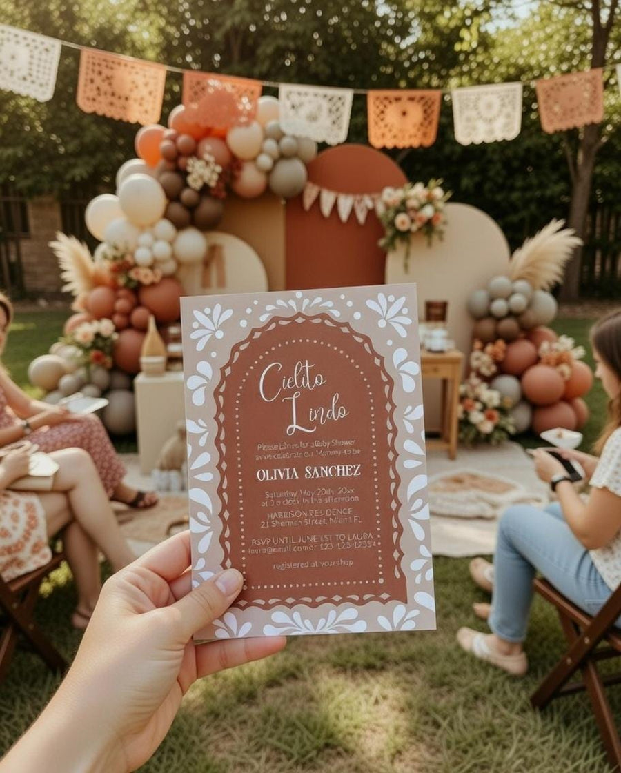 Fiesta Baby Shower Invitation, Cielito Lindo Papel Picado Mexican Talavera Template 001CL-BSINV - marryful.org