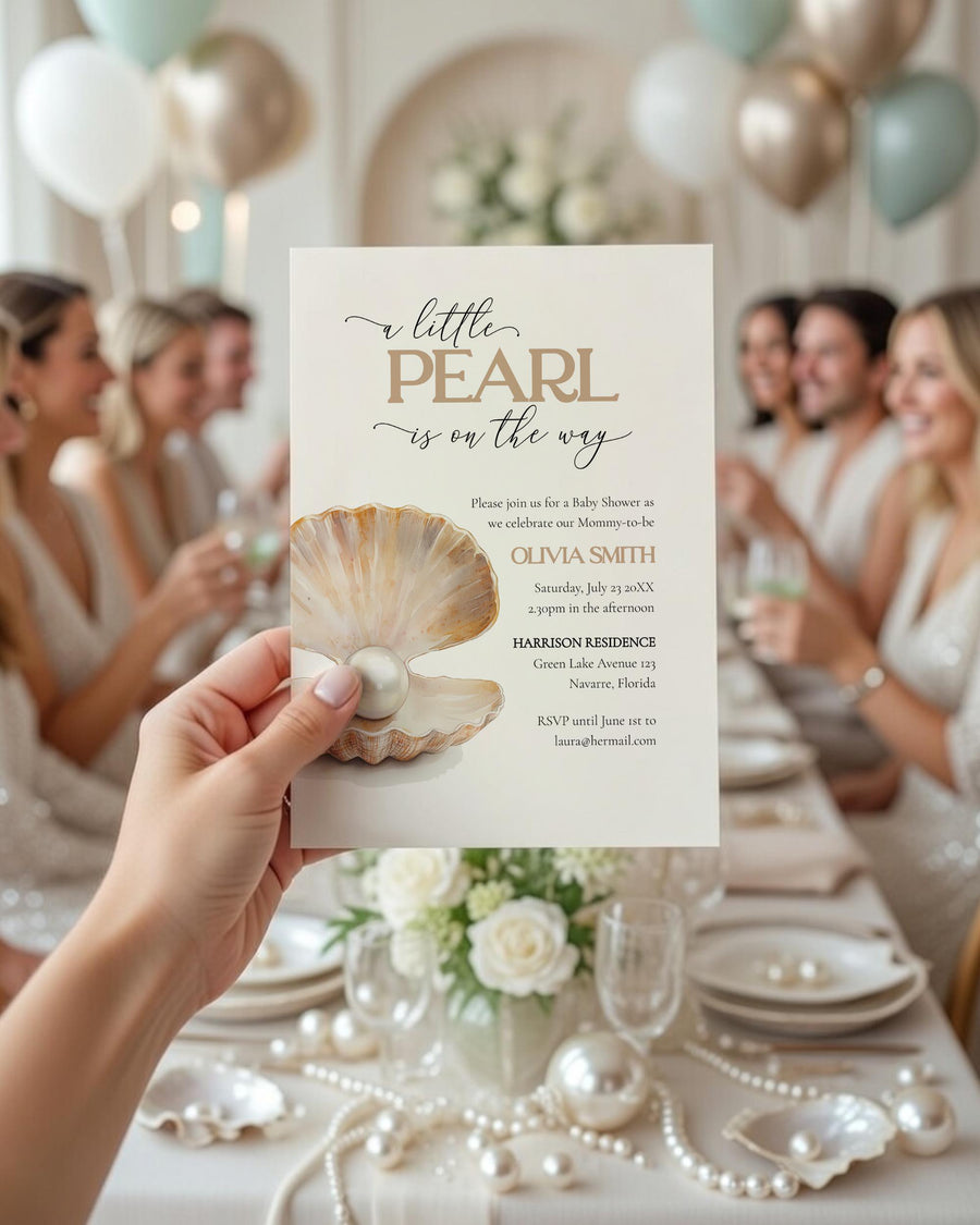 Little Pearl Is on the Way Baby Shower Invitation, Under the Sea Mermaid Template 067PE-BSINV - marryful.org