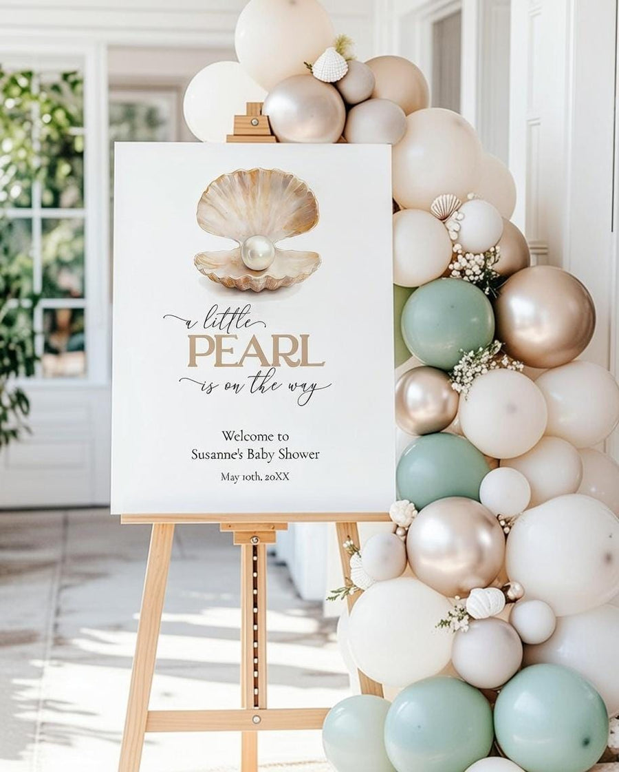 Little Pearl Baby Shower Welcome Sign, Under the Sea Mermaid Entrance Poster Template 067PE-WLCM - marryful.org