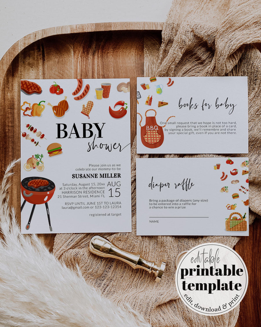 BBQ Baby Shower Invitation Template Diaper Raffle Books for Baby Barbecue Invite 073BBQ-BSINV - marryful.org