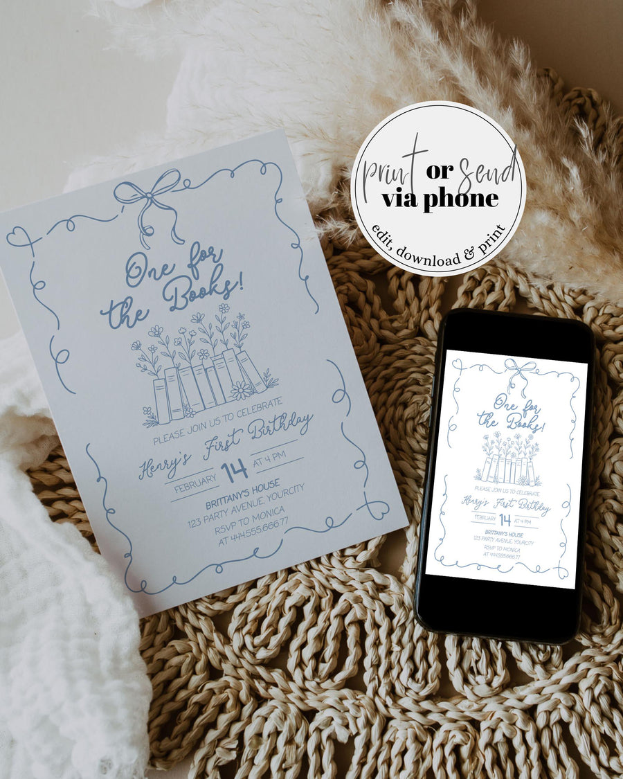 Chapter Two Birthday Invitation Template, Simple Blue Handwritten Doodle Book Theme 077GI-BINV - marryful.org