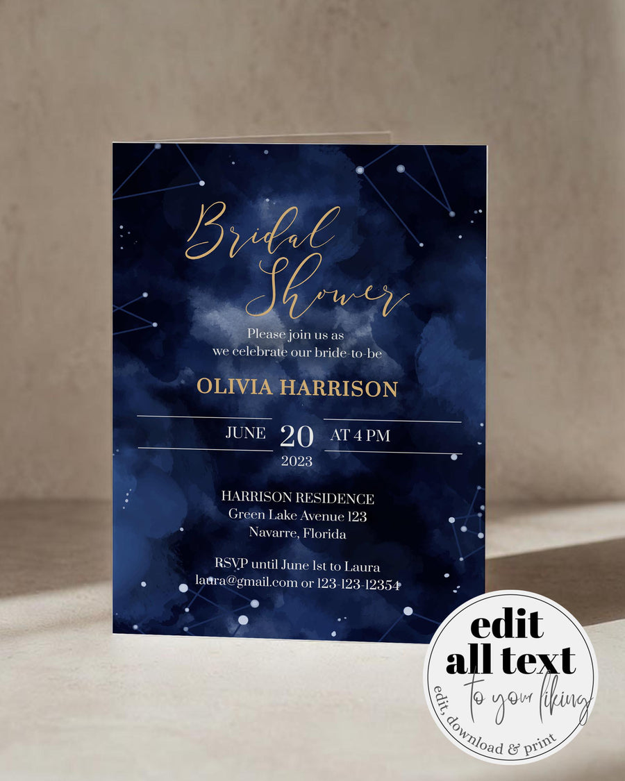 Celestial Bridal Shower Invitation Template, Galaxy Starry Night Editable Invite 066CE-BRSINV - marryful.org