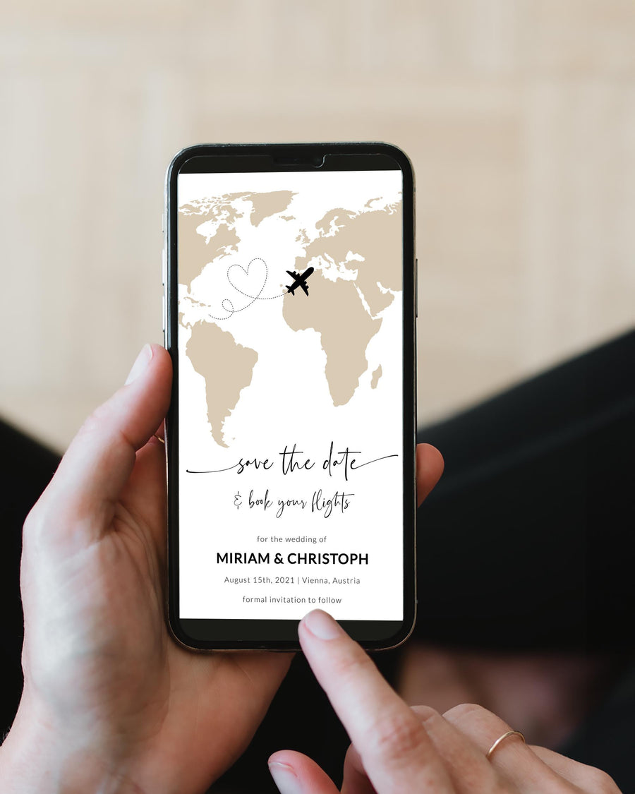 Destination Wedding Save the Date Template, Digital Map Phone Invitation 072W-PINV - marryful.org