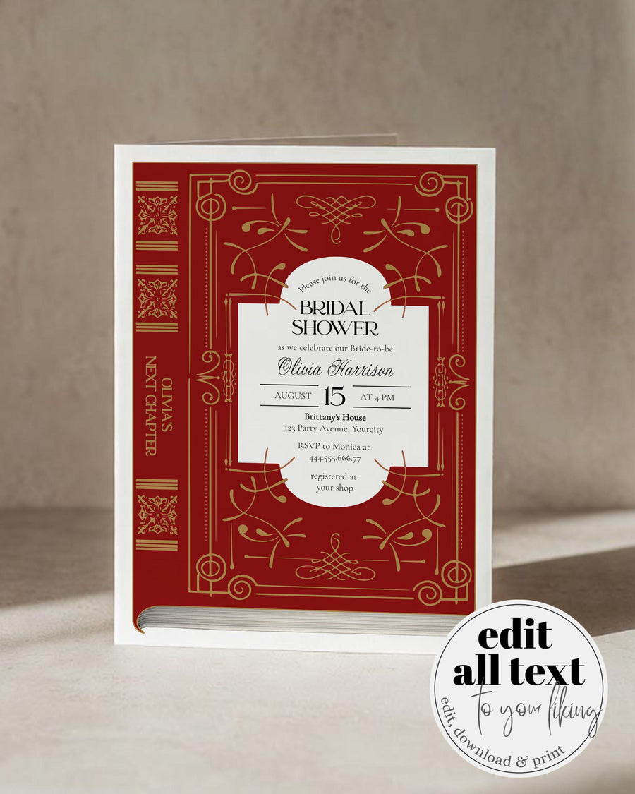 Book Theme Bridal Shower Invitation Template, Storybook Library Bridal Brunch Invite 077ST-BRSINV - marryful.org