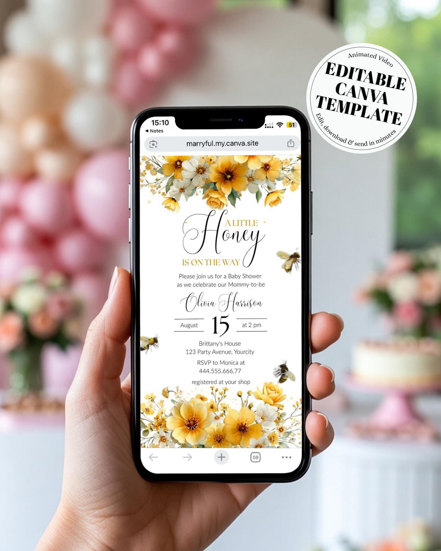 Animated Honey Bee Baby Shower Video Invitation Template, Digital Download 079HB-BSINV - marryful.org