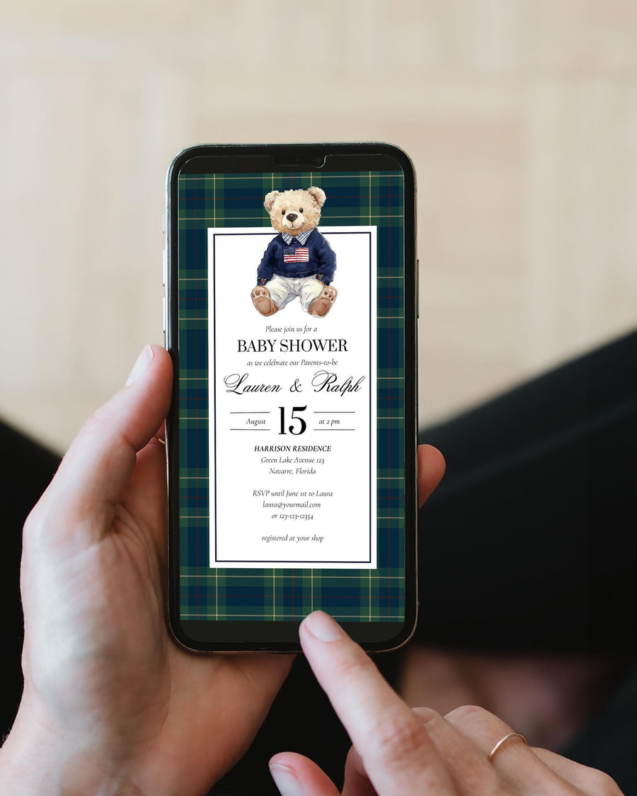 Video Invitation Template, Animated Polo Teddy Bear Baby Shower Canva Invite, Digital Download 068RL-ANINV - marryful.org