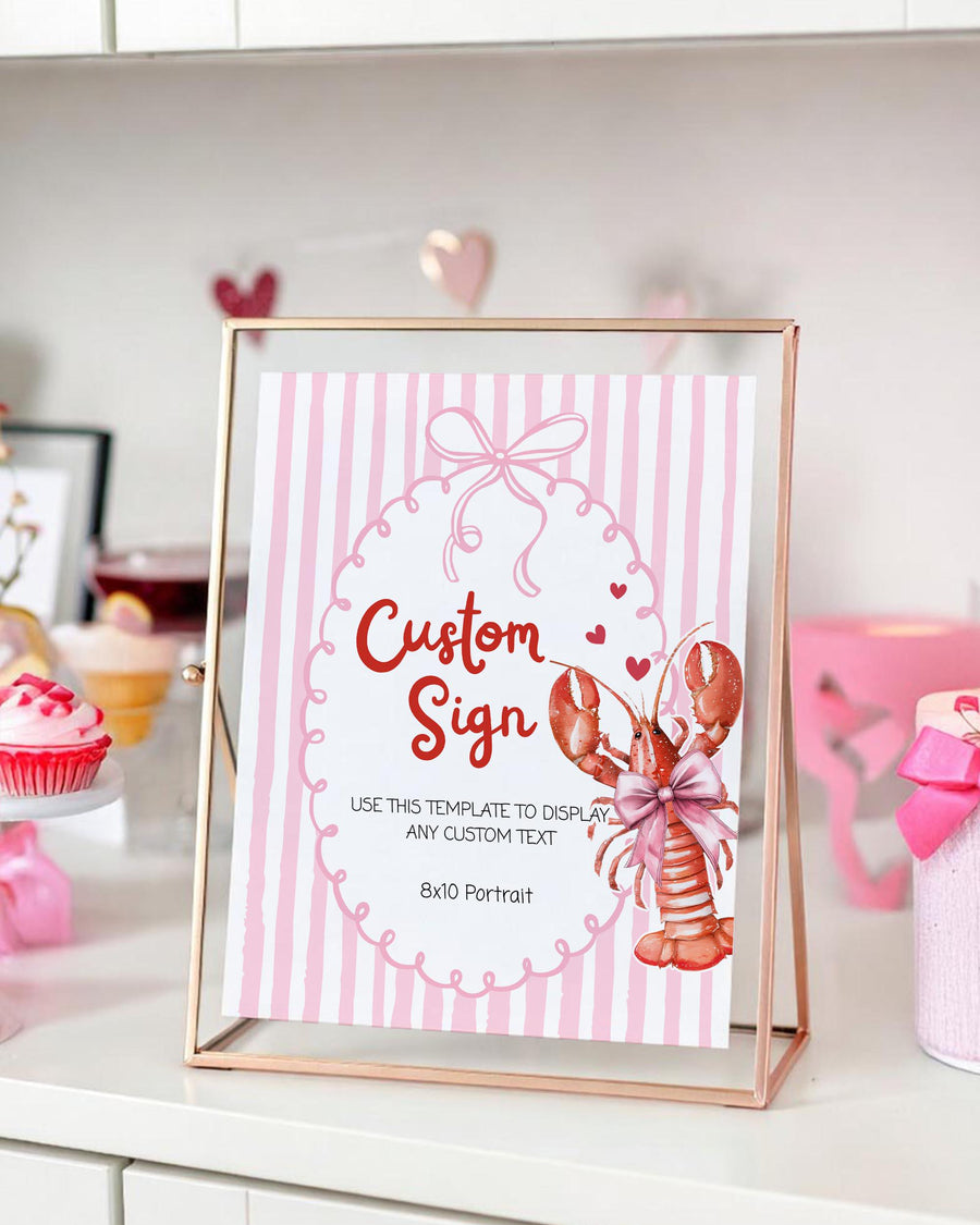 Lobster Birthday Custom Sign, Pinch Me Pink Watercolor Personalized Party Display, Editable Template 034CF-CUSI - marryful.org