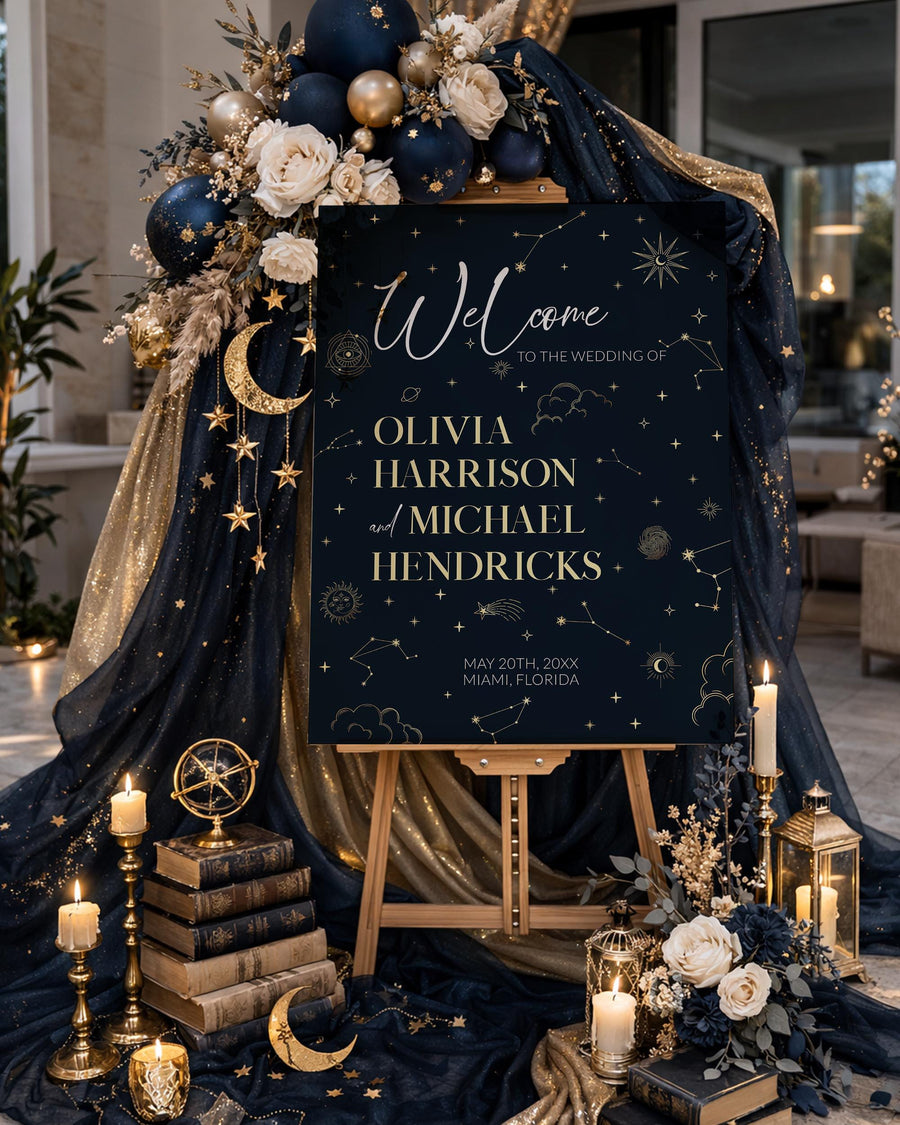Celestial Wedding Welcome Sign Template, Moon and Constellation Printable 063CE-WLCM - marryful.org