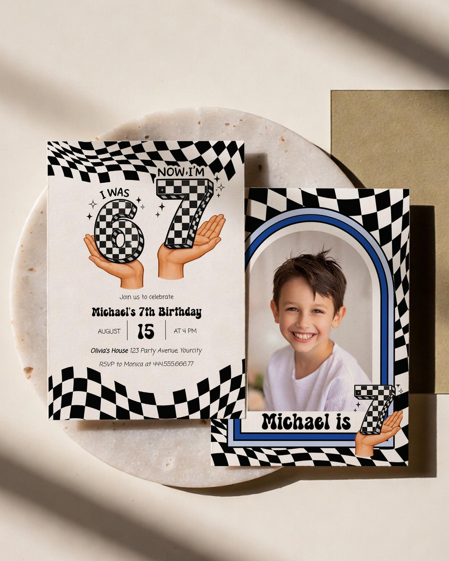 6 to 7 Birthday Invitation Template, Checkered Editable 7th Birthday Party Invite - marryful.org