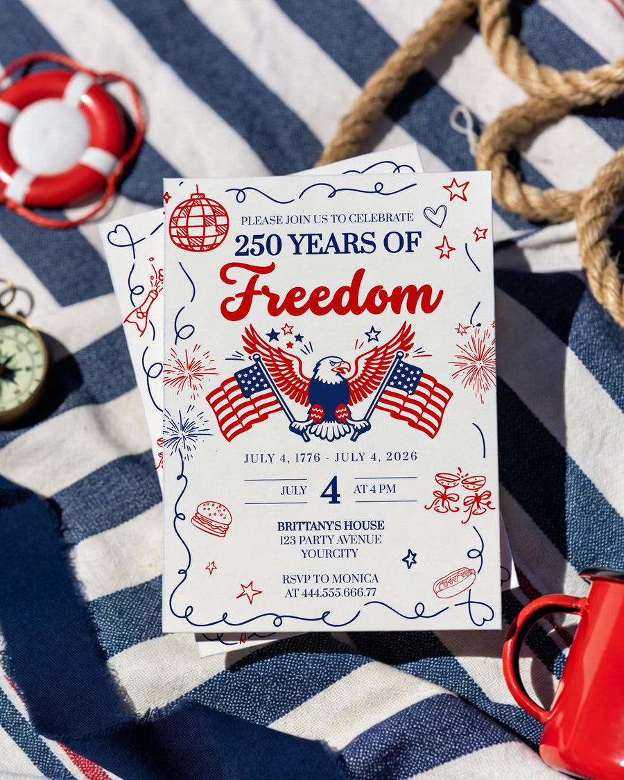 Fourth of July Invitation, America 250 Eagle and Flag Invite, Patriotic Party Template 070IND-INV - marryful.org