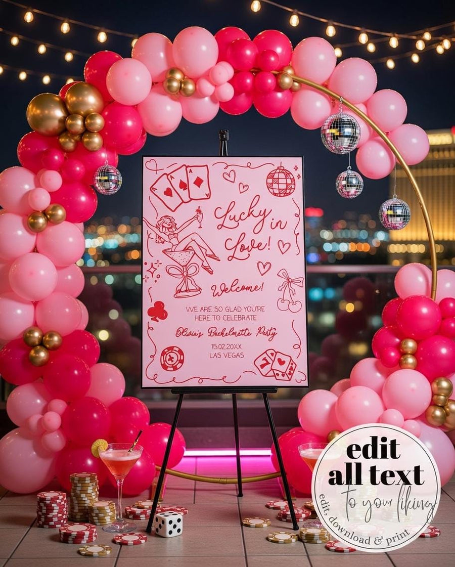 Las Vegas Bachelorette Welcome Sign Template, Lucky in Love Handwritten 070PI-LV-WLCM - marryful.org