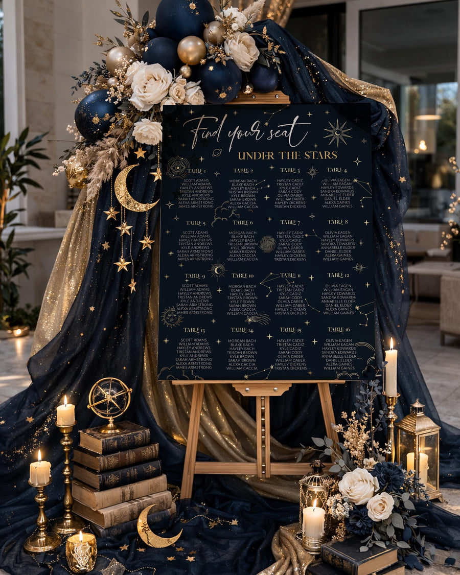 Celestial Wedding Seating Chart Template, Moon and Constellation Reception Sign Printable 063CE-SEAT - marryful.org
