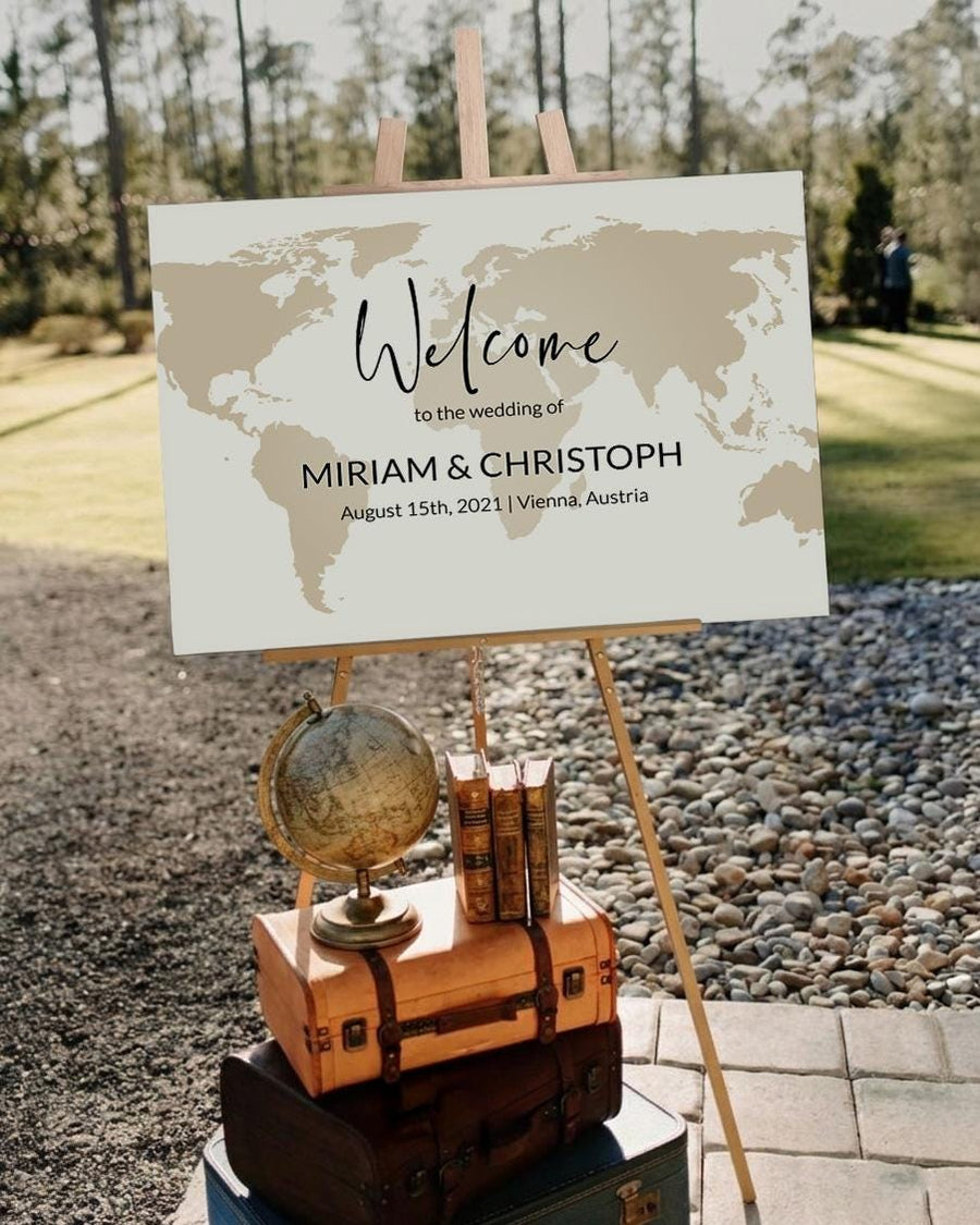 Destination Wedding Welcome Sign Template, Watercolor World Map Printable 072W-WLCM - marryful.org