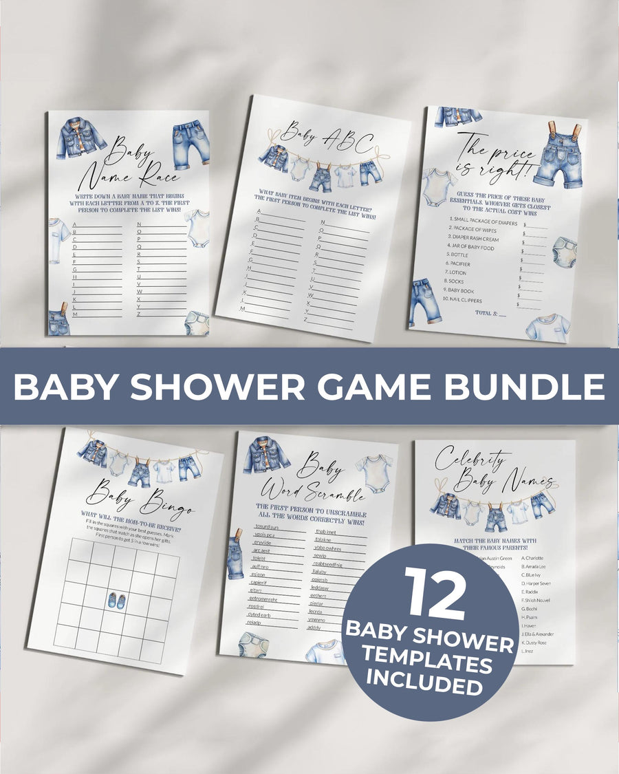 Blue Jean Baby Shower Games Bundle Template, Denim Shower Printable Game Pack 013BJ-GAMEB - marryful.org
