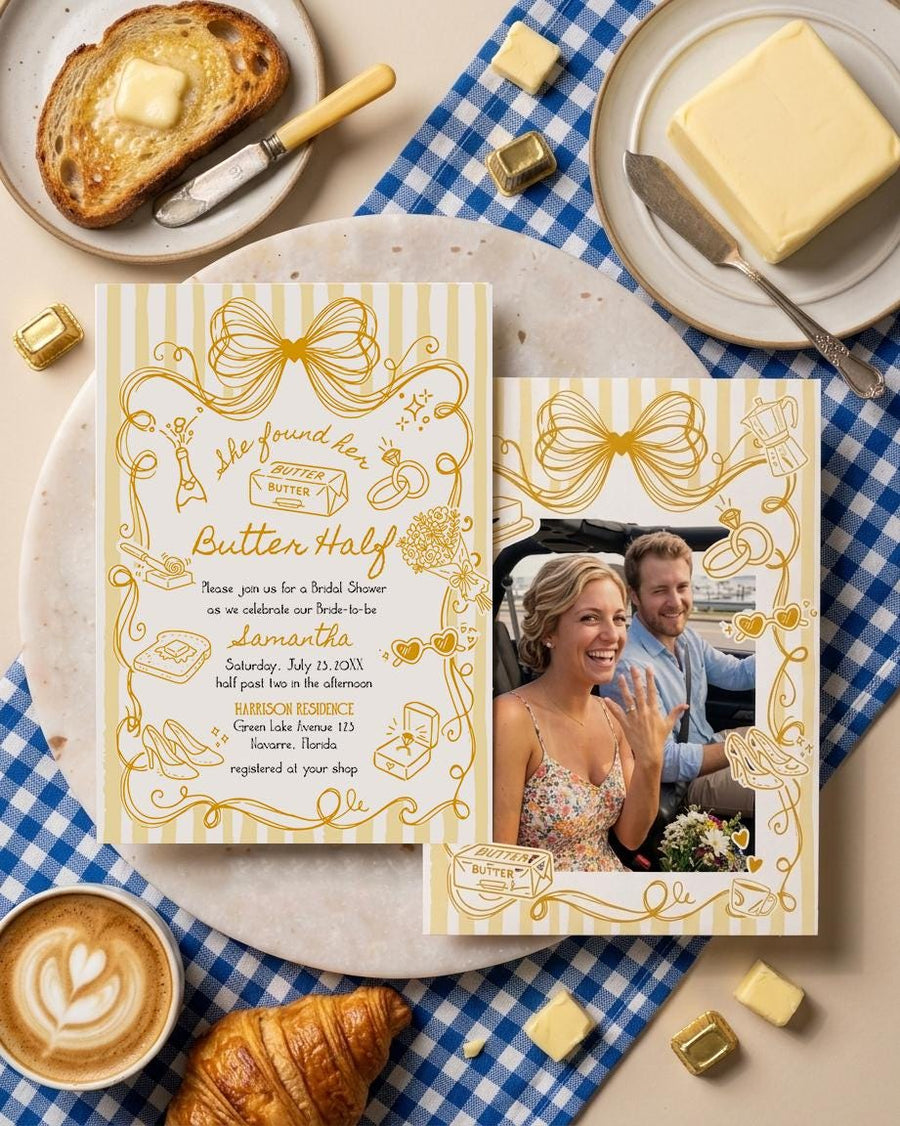 Butter Yellow Bridal Shower Invitation with Photo Back, Brunch Party Editable Template 089BU-BRSINV - marryful.org