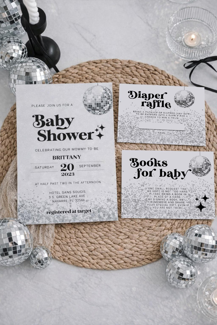 Disco Baby Shower Invitation Template, Groovy Retro Invite, Modern Baby Party 065D-BSINV - marryful.org
