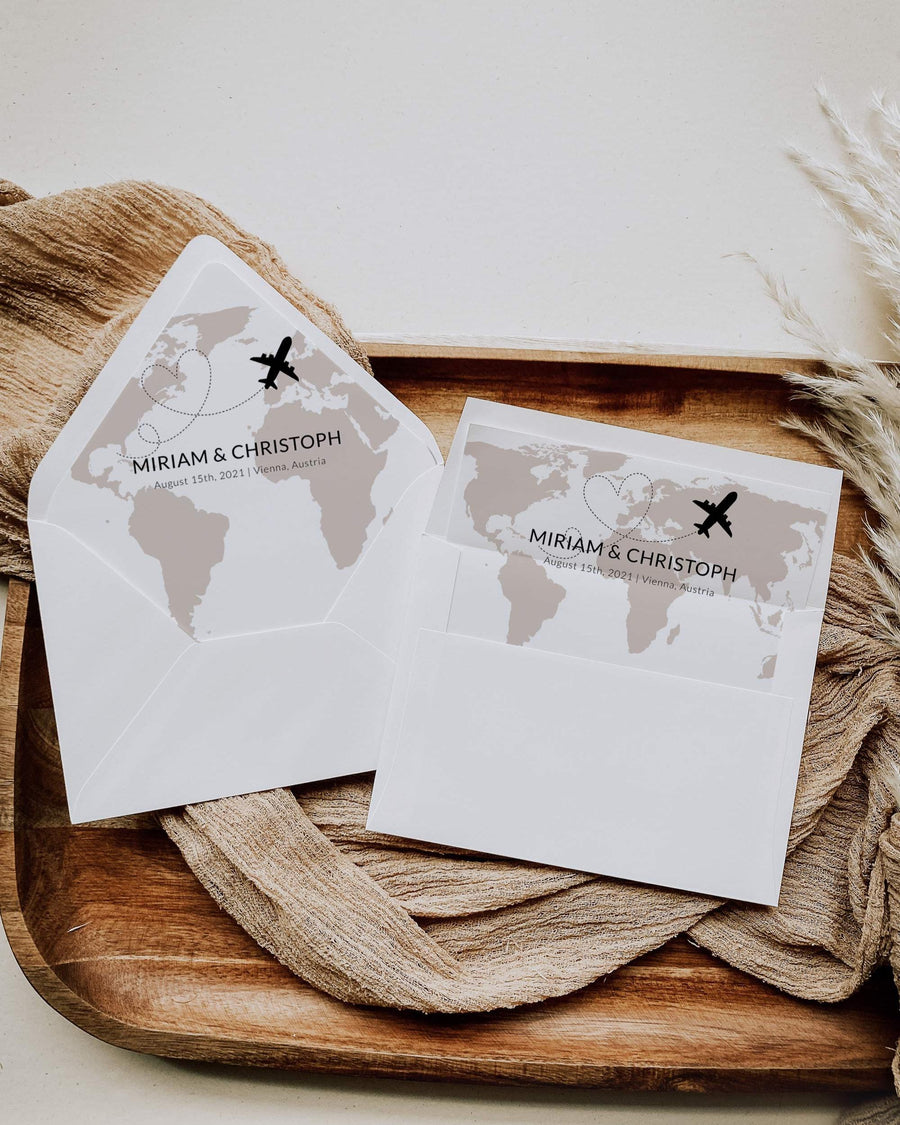 Destination Wedding Envelope Liners Template for Boarding Pass Wedding Invitation, Travel Themed Wedding Envelope #072w - marryful.org