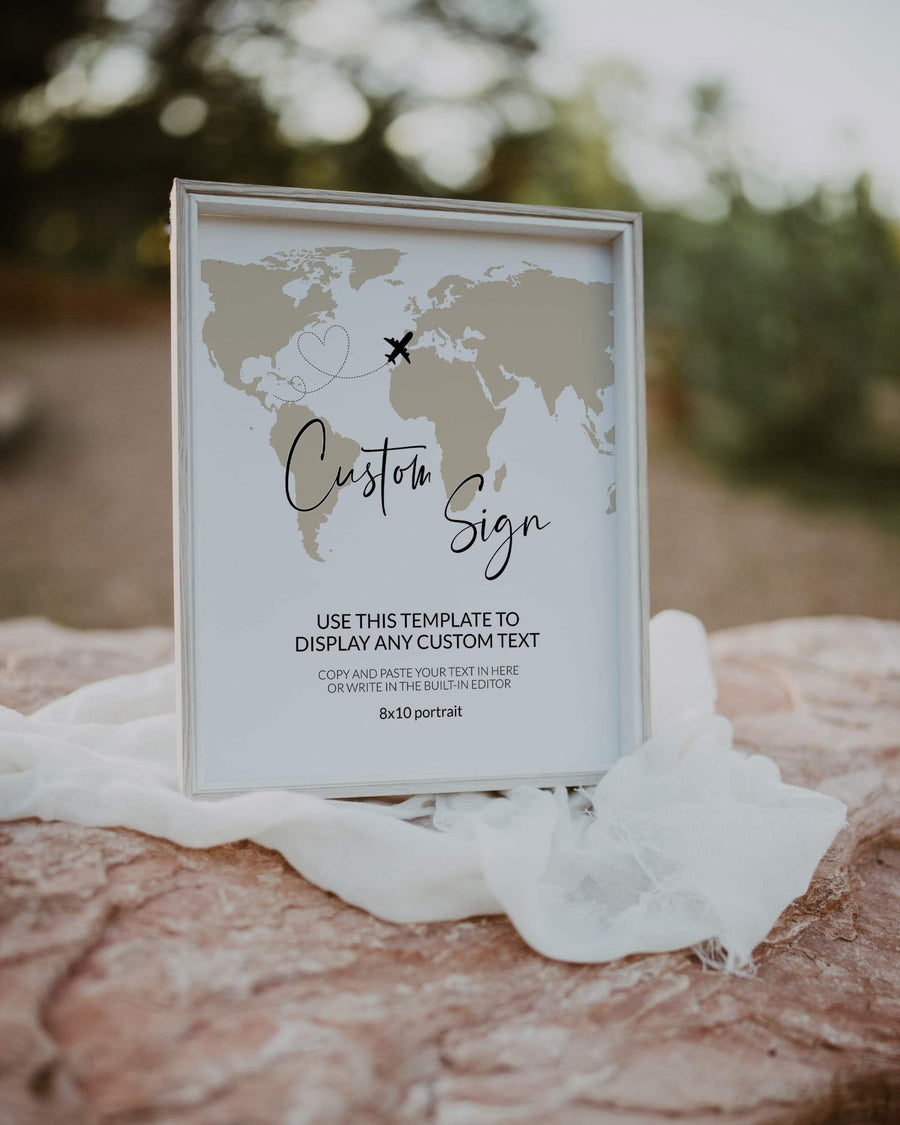 Destination Wedding Sign Template, Custom Watercolor World Map Printable 072W-CUSI - marryful.org