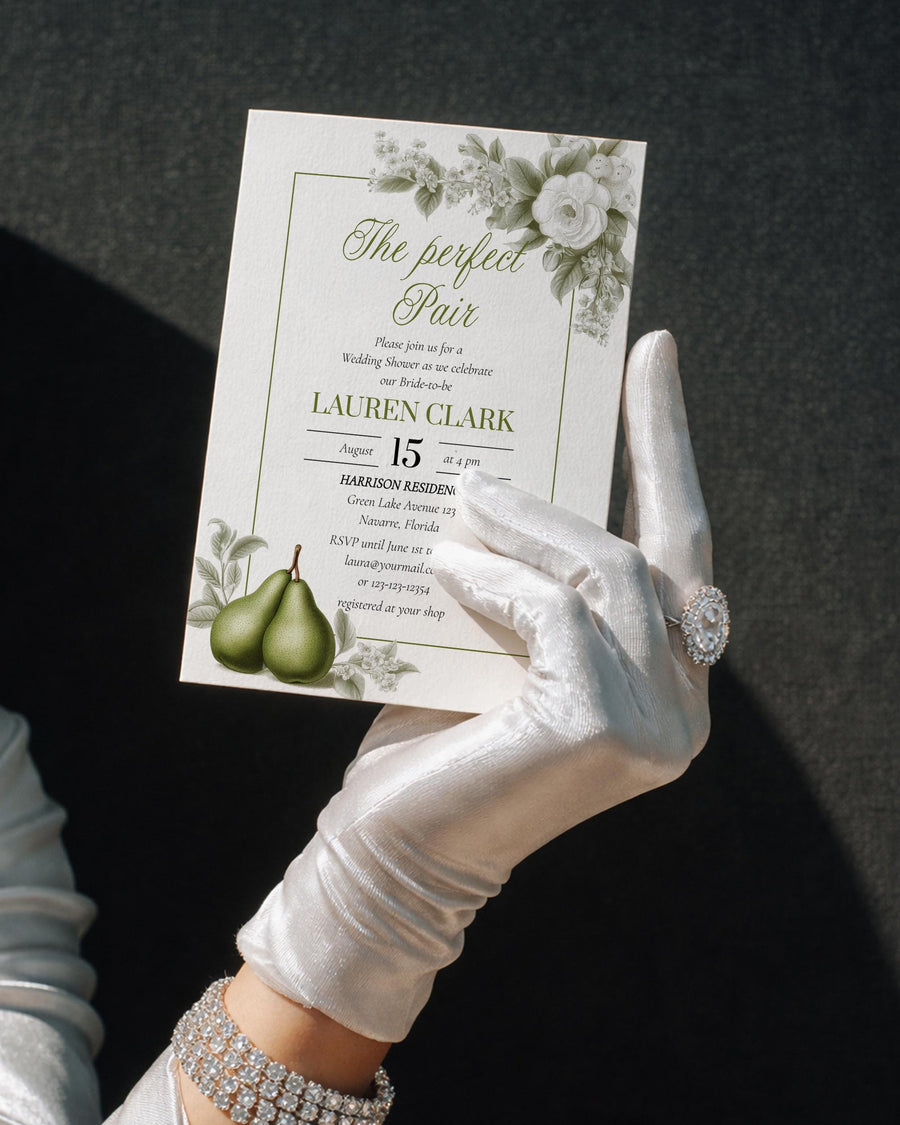 Perfect Pair Couples Shower Invitation, Sage Green Vintage Botanical Invite, Editable Bridal Template 079GR-BRSINV - marryful.org