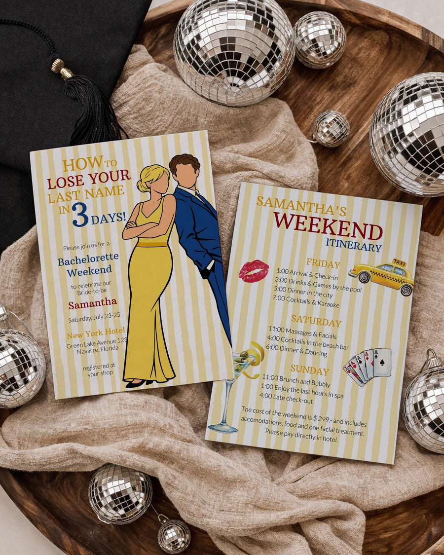 How to Lose Your Last Name Bachelorette Itinerary Template for Weekend Plans 021YE-BACHIT - marryful.org