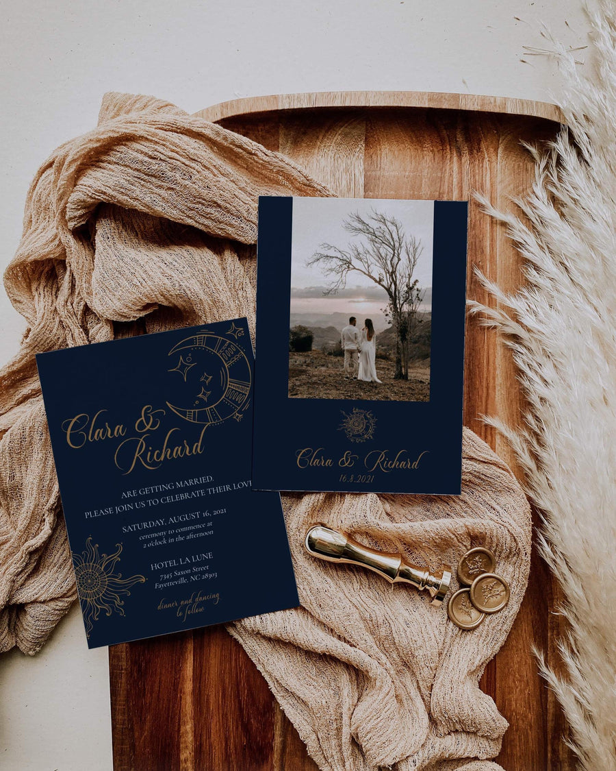 Personalized Wedding Invitation Template for Celestial Moon and Stars Celebration - marryful.org