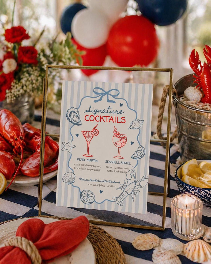 Lobster Signature Cocktail Sign Template, Coastal Birthday Drink Menu, Nautical Bar Decor 089LO-BAME - marryful.org