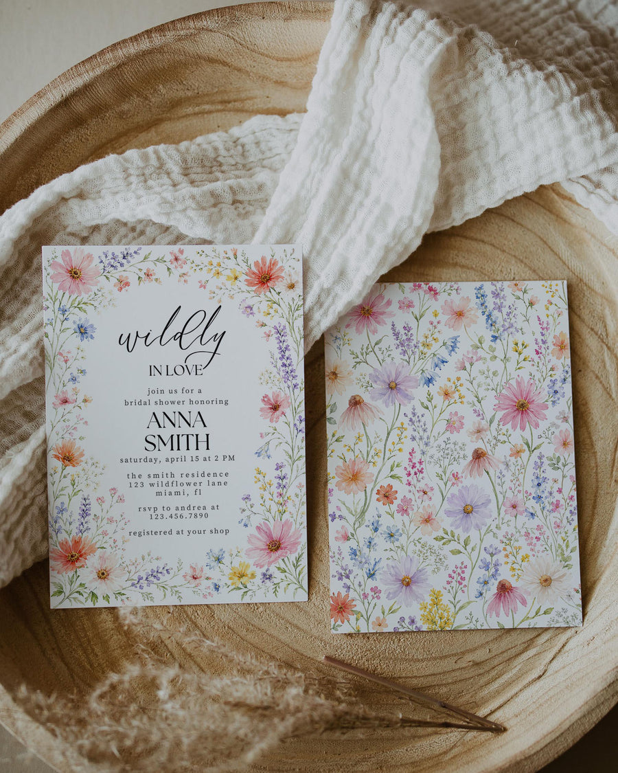 Wildflower Bridal Shower Invitation, Pastel Garden Floral Design, Editable Spring Canva Template 100SU-BRSINV - marryful.org