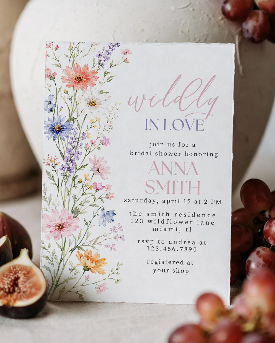 Floral Bridal Shower Invitation, Colorful Wildflower Border, Modern Editable Canva Template 100SU-BRSINV - marryful.org