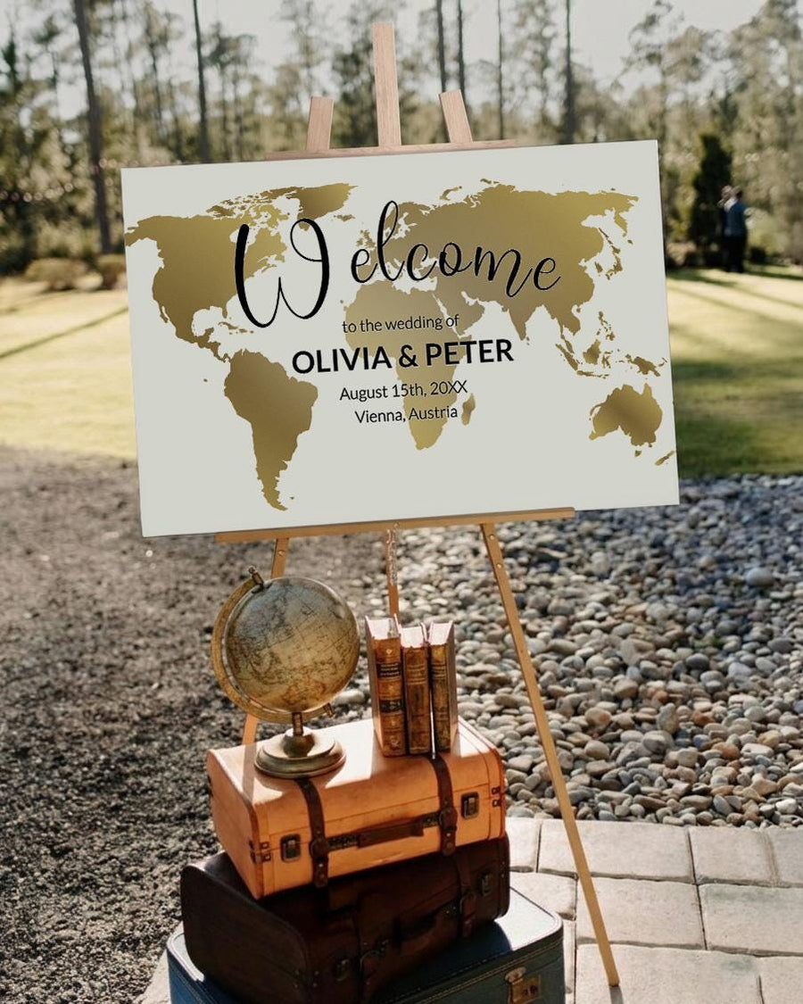 Destination Wedding Welcome Sign Template, Watercolor World Map Printable #072g - marryful.org