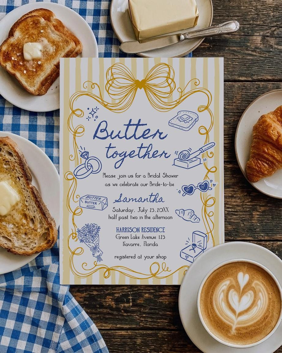 Butter Together Bridal Shower Invitation, Butter Yellow Bachelorette Brunch Editable Template 089BU-BRSINV - marryful.org