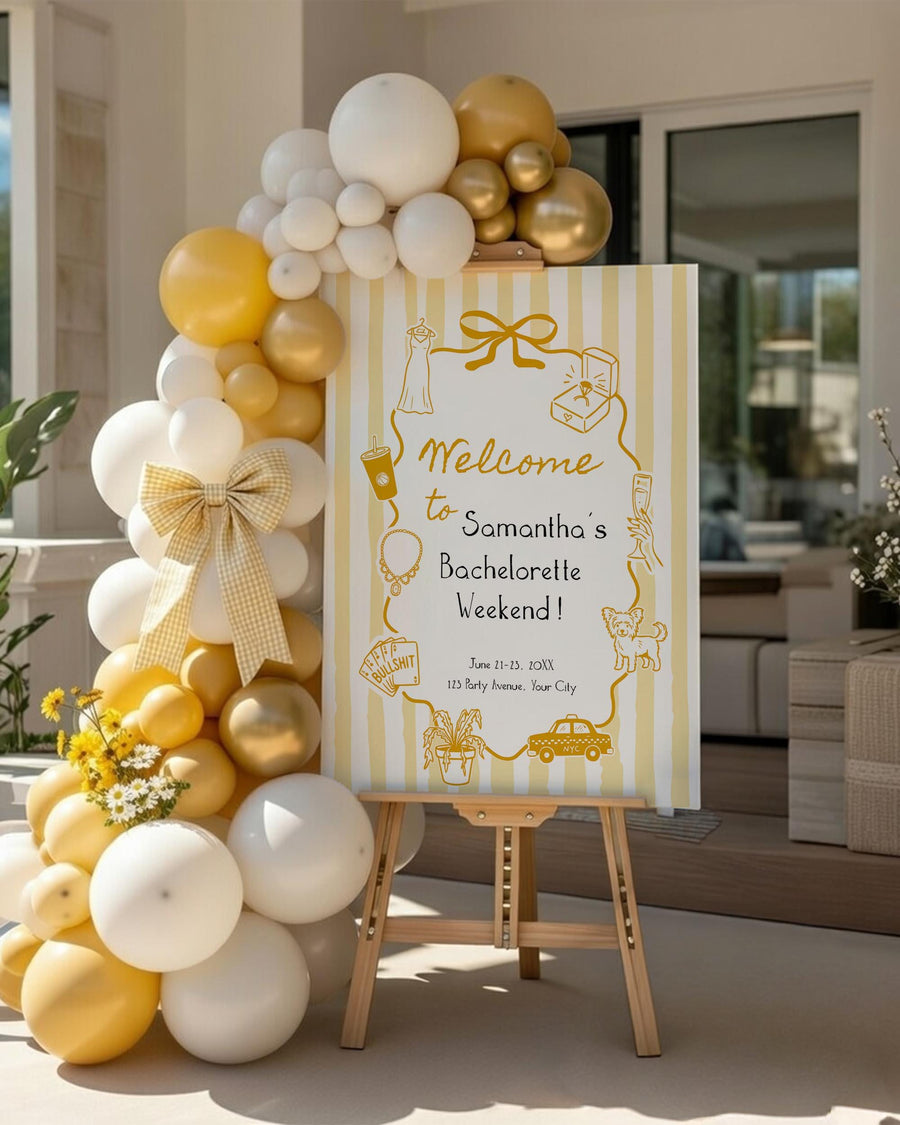 How to Lose Your Last Name Welcome Sign Template, Bow Stripe Bridal Shower Decor 089YE-WLCM - marryful.org