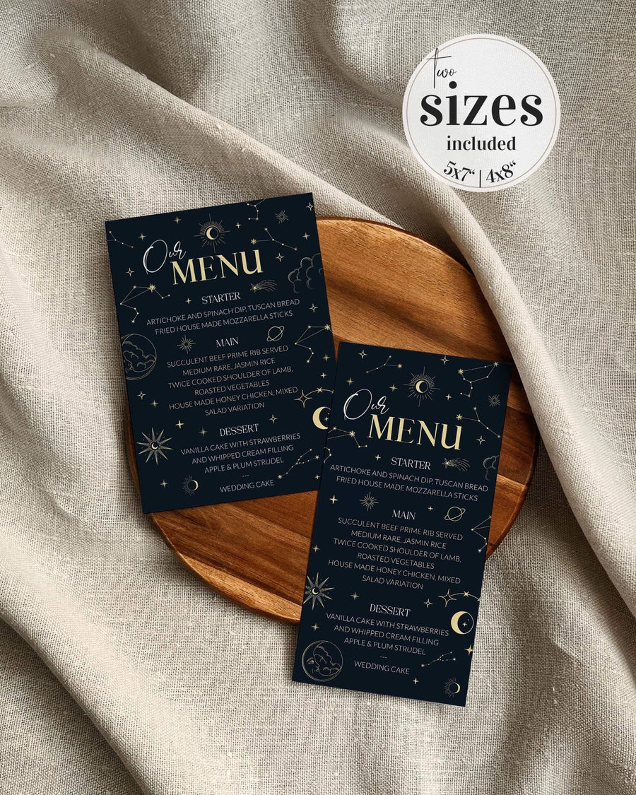 Menu Card Template for Starry Night Moon Wedding - marryful.org